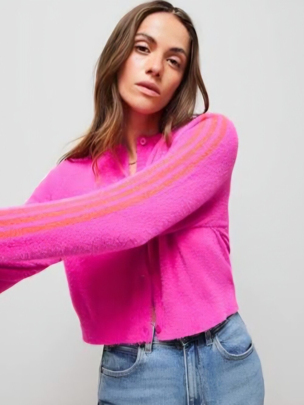 NWOT!! Adidas Fuzzy Pink Cropped Cardigan Sweater SZ XL